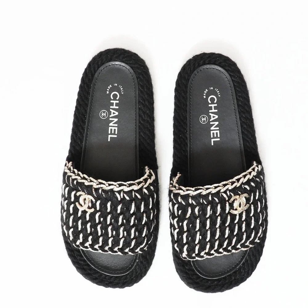 NEW CHANEL WOMENS BRAIDED KNIT METALLIC CC SLIDES SZ EU 39 - Picture 2 of 12